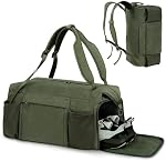 Sac de gym avec compartiment de chaussures et poche humide Cabriolet sac et sac à dos de gym 2 Supports de bouteilles Sac à dos polyvalent Weekender -Dark Green pour homme