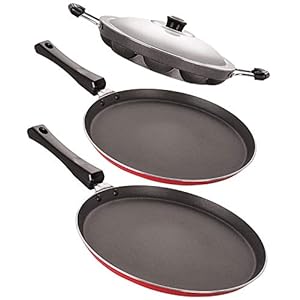 Nirlon Nonstick Aluminium Rust Free 3 Piece Non-Induction Cookware Gift Item Set with Bakelite Handle