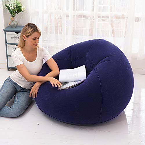 Bean Bag Chair, Foldable Flocking Inflatable Sofa, Outdoor Living Room Ultra Soft Lazy Sofa Couch Bean Bag Chair with 4-inch Foot Pump for Kids and Adults (Blue)