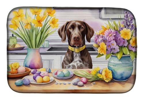 Caroline's Treasures DAC6819DDM Decorating Easter German Shorthaired Pointer Dish Drying Mat Absorbent Dish Drying Mat Pad for Kitchen Counter Dish Drainer Mat for Countertop, 14 x 21", Multicolor