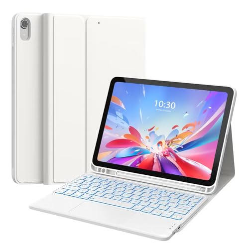 Nathhab Arabic/English Keyboard Case for iPad 10th Generation Multi-Touch Trackpad 7 Color Backlit Flip Stand Case 2 Wireless Channels Detachable Keyboard for iPad (A16) 11th/10th Gen White