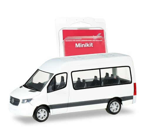 Herpa Modellbausatz MiniKit: Mercedes-Benz Sprinter Bus Hochdach, weiß, Miniatur im Maßstab 1:87, Sammlerstück, Kit für Modellbau, Kunststoff