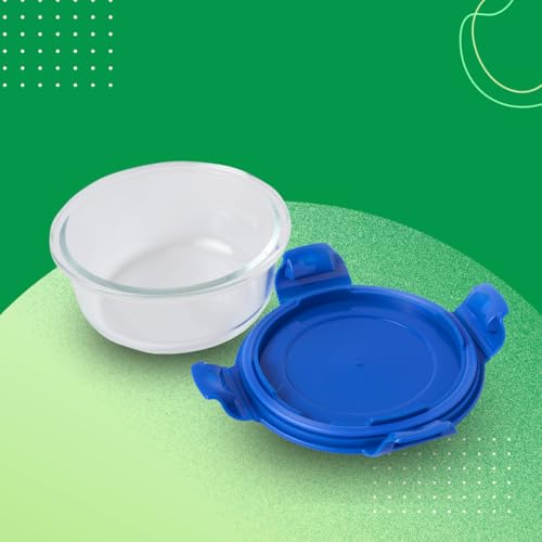 Image of United Colors of Benetton 400ML Borosilicate Glass Food Storage Container with Airtight Coloured Lid - Leakproof, Microwave, Oven, Freezer & Dishwasher Safe - Durable & Reusable Lunch /Dinner Box