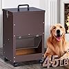 Automatic Dog Feeder Large Breed Outdoor 45lbs Dog Food Dispenser for Large Dogs Self Feeding Galvanized Metal Dogs Pets Feeder Gravity Food Feed with Wheels (Brown)