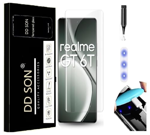 Image of DD SON Premium UV Tempered Glass Screen Protector Compatible for Realme GT 6T 5G / Realme GT 6 5G (6.78 Inch, Pack of 1) with Edge to Edge Full Coverage UV and Easy Installation Kit