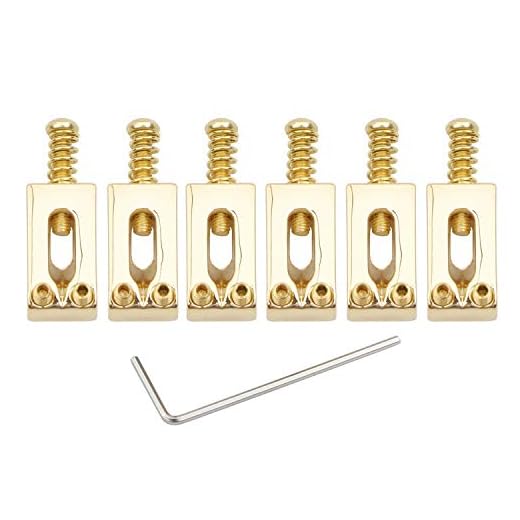 Unxuey Set von 6 Gitarrenstegsättel Zugschnur E-Gitarre Tele Telecaster Bridge Roller Vibrato für Tremolo Fender Strat Stratocaster Gold