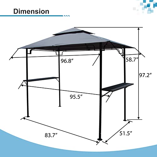 Cobana Grill Gazebo 8’By 5’Outdoor Patio Backyard Bbq Grill Shelter Double Tiered Soft Canopy Top With Steel Frame And Bar Counters, Gray #TOP5
