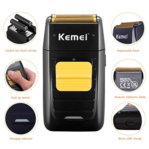 Kemei Double Foil Professional Electric Shaver For Men Electric Razors Head Shaver For Bald Men Barber Supplies Hair & Beard Trimmer Cordless Rechargeable Gifts For Men Fathers Husband Boyfriend #TOP2