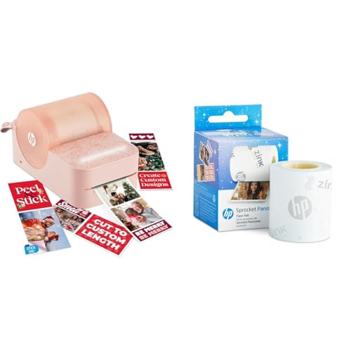 Image of HP Sprocket Panorama Instant Portable Color Label & Photo Printer (Pink) + HP Paper Zink Roll