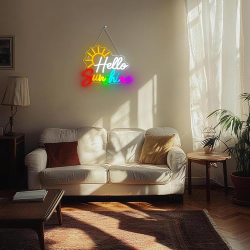 Image of Horseneon Hello Sunshine Neon Sign Led Light Hello Sunshine Sign Dimmable Neon Signs for Classroom Funny Wall Art Light Up Signs for Wall Decor