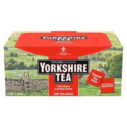 Image of Yorkshire Tea, Red, Black Tea, Individually Wrapped Bags, 200 Count (Pack of 1), Refreshing, Satisfying, and Strong, Classic British Breakfast Blend, Caffeinated, Enjoy Hot or Iced, 200 Teabags