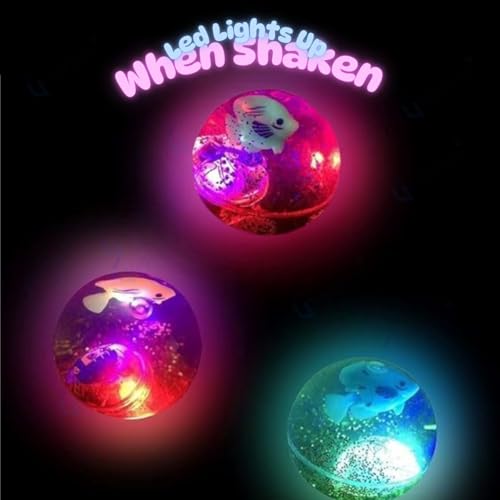 Image of GRAPHENE 2 Pcs Glitter Bouncing Ball for Kids Toddlers LED Flashing Luminous Ball Transparent Water Filled Colorful Light Rubber Balls GlitterToy Anti Stress 2.5 Inch Best Return Gift