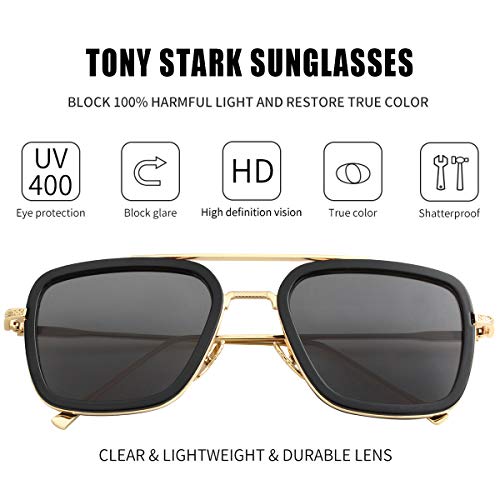 Kursan Polarized Tony Stark Sunglasses for Men Women Vintage Square Metal Frame Iron Man and Spider-Man Eyeglasses2