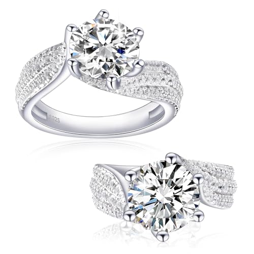 3-5CT Moissanite Ring for Women - 925 Sterling Silver Moissanite Engagement Ring Jewelry Moissan Promise Ring 3-5 Carat Wedding Ring Anniversary Birthday Valentine Gift
