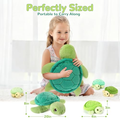 Image of 5 Pieces Turtle Stuffed Animals - 1 Mommy Stuffed Turtle with 4 Babies - Tortoise Gifts for Girls Age 3-8, Tortoise Plush Toys for Christmas, Valentine's, Birthday Gifts