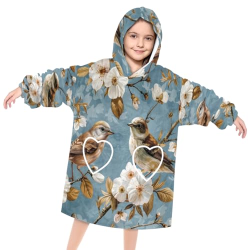 Wearable Blanket Hoodie for Kids, Cute Bird Fleece Sweatshirt Blanket Oversized Blanket Sweatshirt with Pocket Flannel Warm Hooded Blanket 6-10 Year Old Girl Boy Gift, One Size