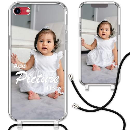 CoverHeld Handyhülle Kompatibel Mit iPhone SE 2022 - Silikon Hülle Mit Schwarzem Band Selbst Gestalten - Personalisierbare Handykette Mit Kordel in Schwarz