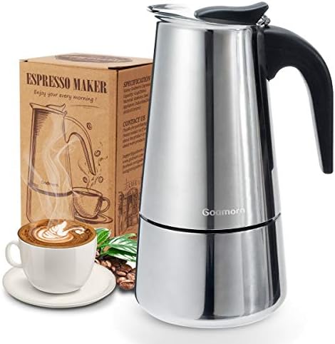 Godmorn Stovetop Espresso Maker, Moka Pot, Percolator Italian Coffee Maker, 300ml/10oz/6 cup (espresso cup=50ml), Classic Cafe Maker, stainless steel , suitable for induction cookers