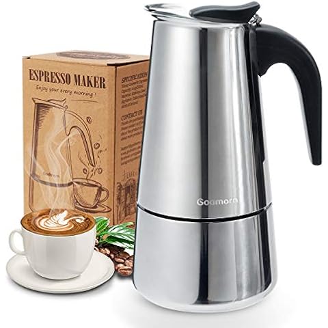 Godmorn Stovetop Espresso Maker, Moka Pot, Percolator Italian Coffee Maker, 300ml/10oz/6 cup (espresso cup=50ml), Classic Cafe Maker, stainless steel, suitable for induction cookers Cover