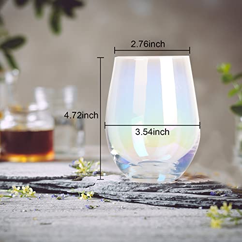 Rainbow Wine Glasses Stemless Goblet Beverage Cups - 18Oz, Set Of 4, Ideal For Cocktails & Scotch, Perfect For Homes & Bars, Christmas Gifts Iridescent Wine Glasses Colorful Stemless Wine Cups #TOP4