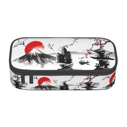 Image of Japanese Cherry Blossom And Mount Fuji Large Pencil Case, Pencil Pouch With Zipper Compartments Stationery Pencil Bag For Kids Teens Students School Supplies