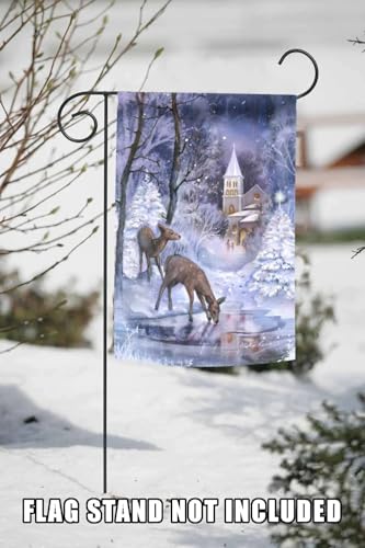 Toland Home Garden 119722 Frozen Fawns Winter Flag 12x18 Inch Double Sided Winter Garden Flag for Outdoor House Flag Yard Decoration