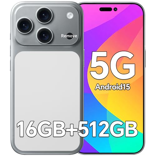 SEMIYUUKEE D17 Ultra Unlocked Cell Phones,5G Android 15 Unlocked Phones with 5000mAh Battery,16GB+512GB Smartphone,Snapdragon888, 32+104MP Camera, 6.9“ HD Screen, Dual SIM+Memory Expansion,White
