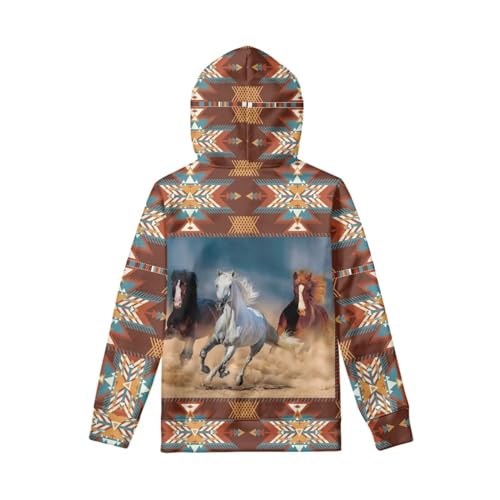 Boys Girls Hoodies Sweatshirts Kids 3D Print Ethnic Style Horse Pullover Hooded Fall Winter Clothes for 6-16T3