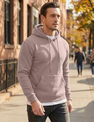 Image of JMIERR Mens Fleece Lined Hoodie Pullover Drawstring Pocket Winter Warm | Cozy fleece-lined pullover, adjustable drawstring hood, kangaroo pocket, regular fit, machine wash