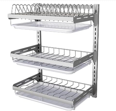 Escurridor de platos de pared, estante de secado de platos sin perforaciones, estante de drenaje de acero inoxidable de 3 niveles, estante de cocina