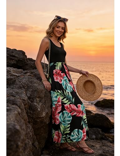 Image of Bluetime Women's Summer Boho Sleeveless Floral Print Tank Long Maxi Dress (S-3XL)