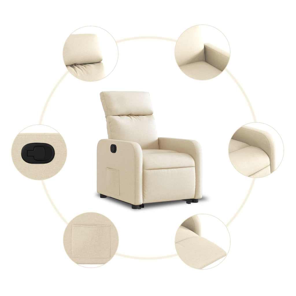 Sillón elevador reclinable de tela color crema con motor eléctrico y reclinación manual, asiento acolchado y marco estable, función de elevación para personas mayores, máxima