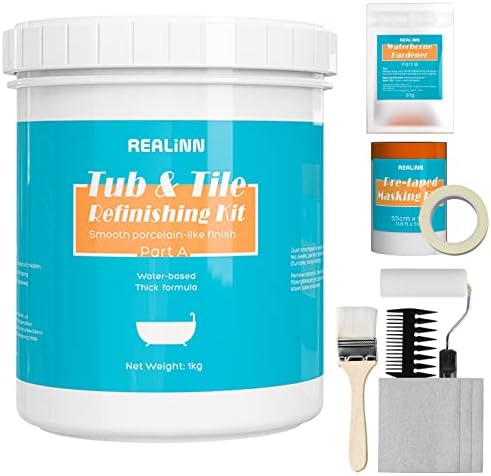 REALINN Tub and Tile Refinishing Kit 35.2 Oz White, DIY Bathtub Reglazing Kit, Refacing Bathroom Kitchen Toilet Tile Shower Basin Sink Countertop