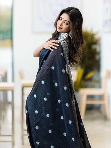 C J Enterprise Women's Sari Kanjivaram Style Pure Soft Cotton with Blouse for Wedding (Fatima), black, Einheitsgr��e