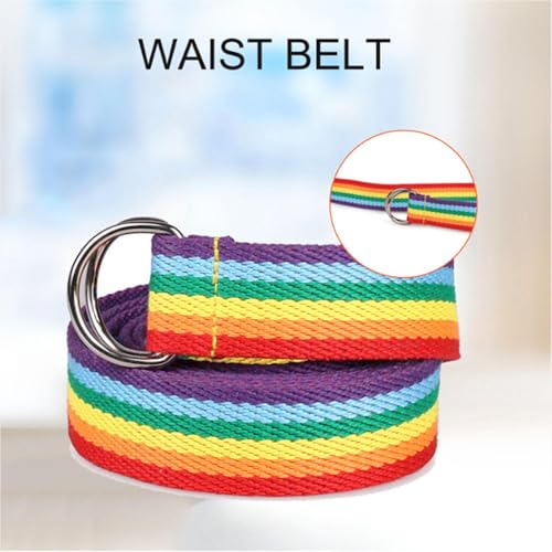Waist Belt With D Ring - Adjustable Rainbow Rope Belt For Men Women| Long Wide Waistband For Jeans, Shorts, Stylish Colorful Belt With Metal Buckle For Casual Outfits4