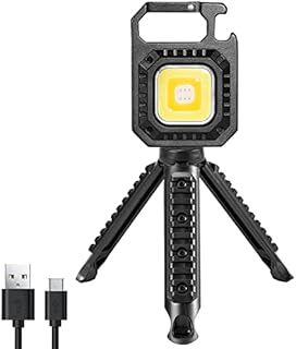 MLfire Mini LED Flashlight 700 Lumens Magnetic COB Flashlights 500mAh USB Rechargeable Bright Work Light Portable Keychain Flashlight with 7 Light Modes Folding Bracket Bottle Opener