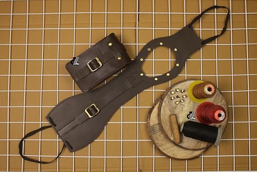 Image of Genuine Leather Motorcycle Tank Strap with Pouch Compatible with Royal Enfield Hunter 350 (Tank Strap with Pouch, Brown)