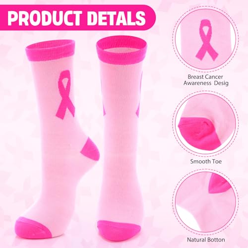 Breast Cancer Awareness Sock Gifts Include Pink Ribbon Socks Silicone Bracelets Pink Lapel Pins Thank You Card Organza Bags for Breast Cancer Charity Event Survivor Campaign Supplies4