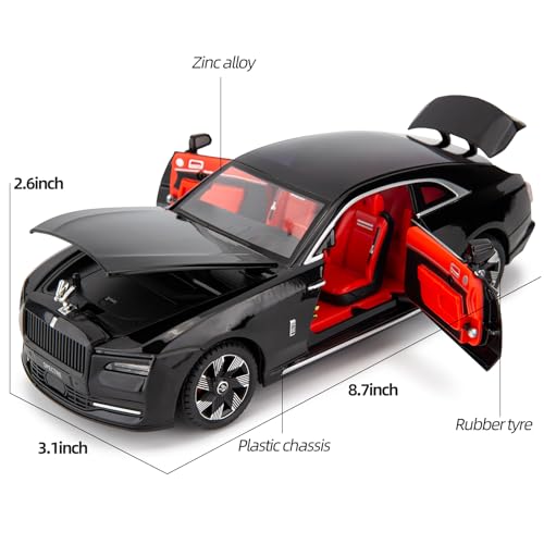 Image of 1:24 Big Rolls Royce Spectre Toy Car Metal Pull Back Diecast Car With Openable Door And Sound Light, Gifts Toys For Kids, Black