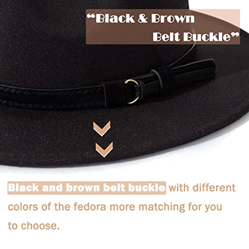Image of Lisianthus Men & Women Vintage Wide Brim Fedora Hat | Classic Belt Buckle Decor, Adjustable Drawstring, Inner Breathable Sweatband, Timeless Style, Ideal for Travel & Daily