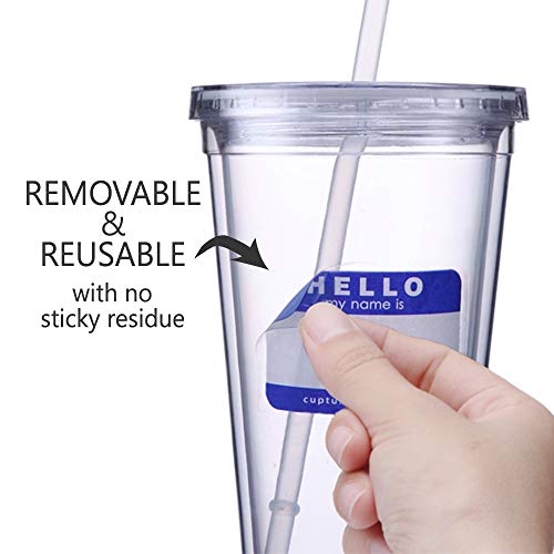 Cupture Classic Insulated Double Wall Tumbler Cup With Lid, Reusable Straw & Hello Name Tags - 24 Oz, 2 Pack (Clear) #TOP1
