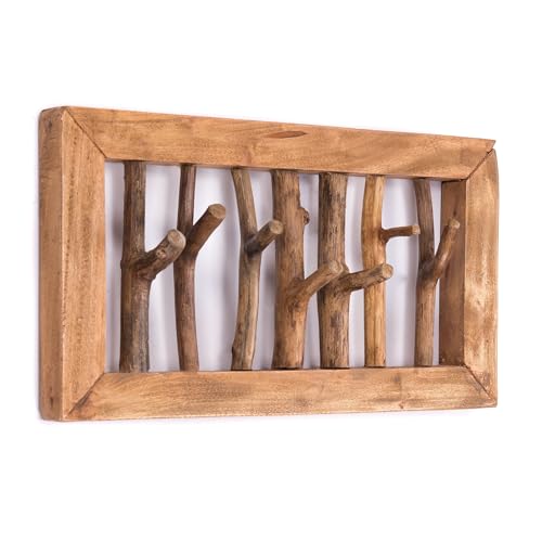 CREEDWOOD Äste WANDGARDEROBE Leonor 50 | 7 Haken, Holz, 50 cm | Garderobenpaneel, Natur Kleiderhaken, Deko Wandhaken, Flurgarderobe, Hakenleiste