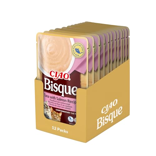 Ciao Bisque by INABA Wet Cat Food - Tuna and Salmon- 12 Packs (480g total) / Moist Treat Delicious & Healthy Snack Side Dish Complement Natural Grain Free Wet Cat Food