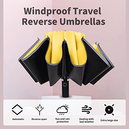 Genmai Soeasy Umbrella For Rain, Windproof Travel Compact Folding Car Umbrella, Light Automatic Portable Backpack Large Reverse Uv Protection Sun Umbrella,Big Yellow Umbrella For Women And Men #TOP1