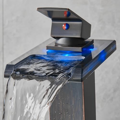 Image of AVSIILE LED Bathroom Sink Faucet, Oil Rubbed Bronze, Open Glass Spout