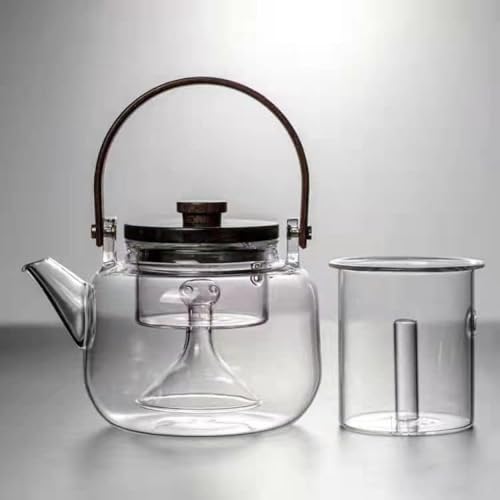 Zxyler おしゃれ大容量耐熱ガラス急須 直火可・IH 対応ティーポット 木製持ち手茶こし付き茶器 割れにくい食洗機対応分茶器 ホーム・業務用・飲食店・お店用 ティーパーティに大活躍ガラス茶器