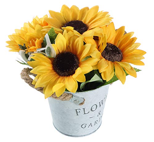 Angeluu Artificial Sunflower Pot, Fake Bonsai Plants In Metal Potted, Silky Artificial Flowers For Stage Garden Wedding Windowsill Décor, Sunflower-B #TOP13