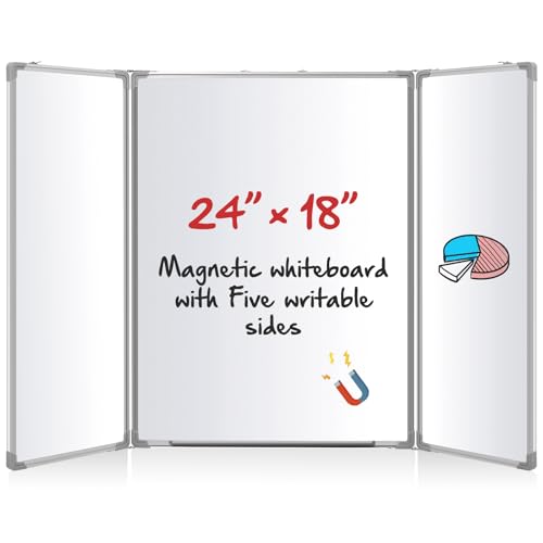 Image of AmazingSpark 24 inch x 18 inch Foldable Whiteboard Dry Erase Board Large Tri Folding Whiteboard Magnetic Dry Erase Board, Wall Aluminium Frame and Pen Tray for Office, Home