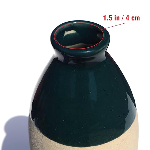 Image of Pure Source India Handcrafted Dark Green Ceramic Bottle-Shaped Flower Vase (9.75 Inches) for Home Decor, Living Room, Gifting, Decorative Small Vase (Flower NOT Included)