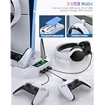 PS5/PS5 Slim/PS5 Pro Stand and Cooling Station with Dual Controller Charging Station for PlayStation 5 Console, PS5 Accessories Incl. Controller Charger, Cooling Fan, Headset Holder, 3 USB Hub, White - Image 5